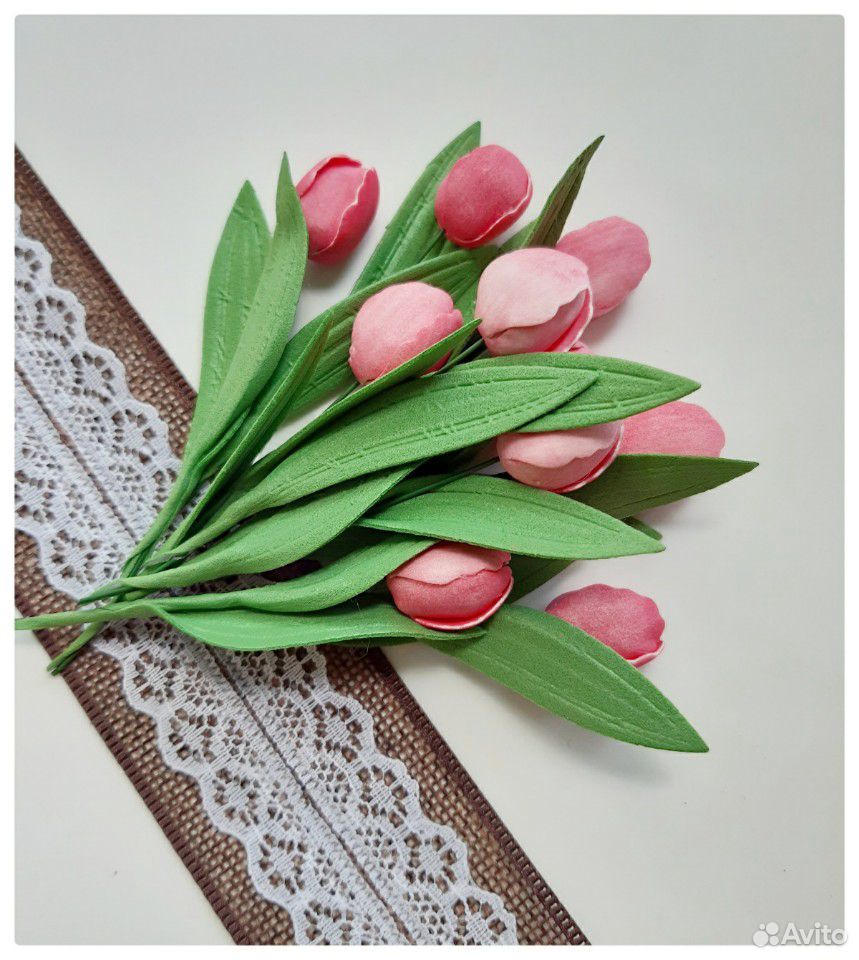 Цветы тюльпаны ручной работы из фоамирана скрапбук купить на Зозу.ру - фотография № 5