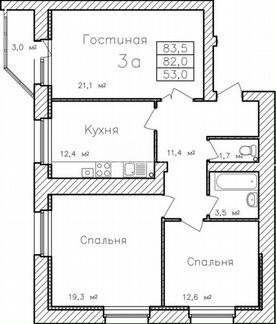 3-к квартира, 83.5 м², 1/9 эт.
