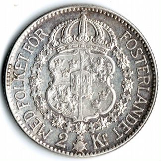 Монета серебряная 2 кроны 1938 года. Швеция