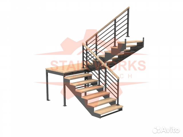 Лестница П-образная с площадкой на металлокаркасе