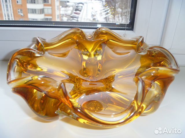 Конфетница медовое стекло 70е — фотография №2