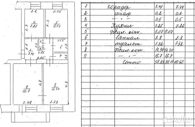 3-к квартира, 58.6 м², 3/5 эт.