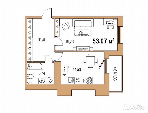 1-к квартира, 53.1 м², 9/24 эт.