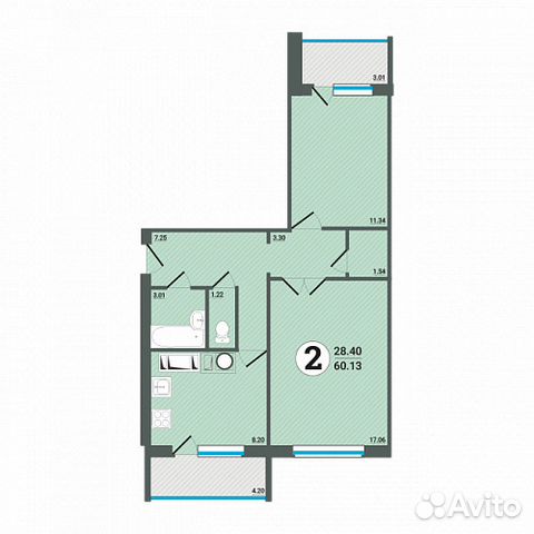 2-к квартира, 59 м², 8/10 эт.