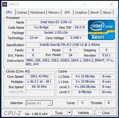 Intel Xeon E3-1240 v2 (i7-3770) (4C/8T, 3.4-3.8GHz Intel Xeon E3-1240 v2 (i7-3770) (4C/8T, 3.4-3.8GHz