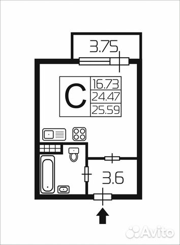 Студия, 24.5 м², 11/12 эт. Студия, 24.5 м², 11/12 эт.