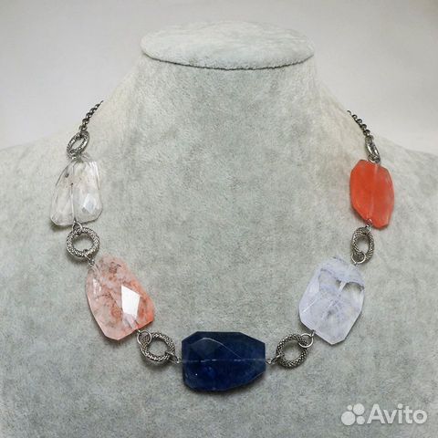 Колье Кварц и Халцедон синее розовое Колье Кварц и Халцедон синее розовое