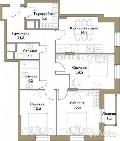 3-к квартира, 87.3 м², 9/17 эт.