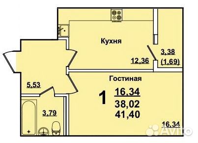 1-к квартира, 41.4 м², 6/10 эт.