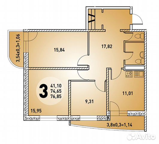 3-к квартира, 76.9 м², 20/24 эт.