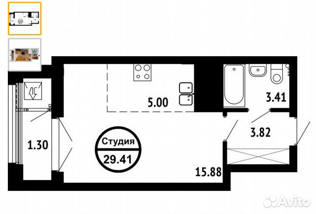 Студия, 29.4 м², 5/25 эт. Студия, 29.4 м², 5/25 эт.