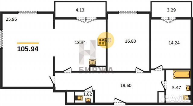 3-к квартира, 105.9 м², 3/26 эт.