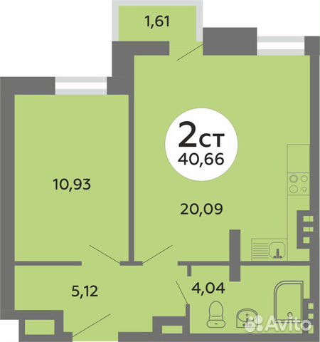 2-к квартира, 40.7 м², 12/25 эт.