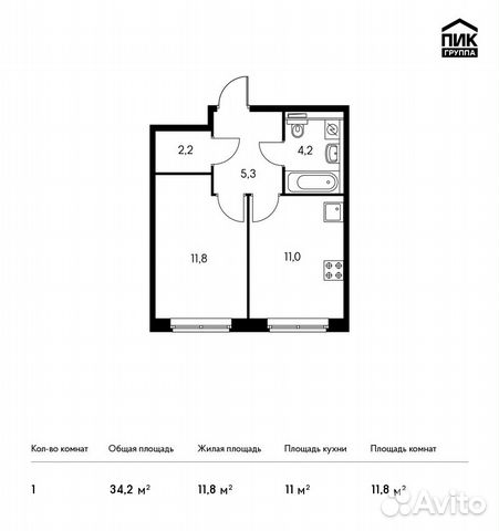 1-к квартира, 34.2 м², 25/25 эт.
