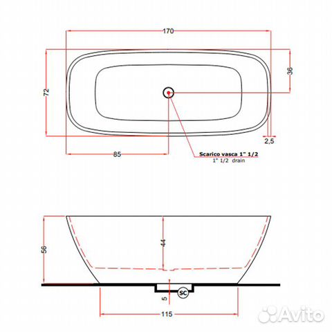 Ванна отдельностоящая treesse brio V297BO Ванна отдельностоящая treesse brio V297BO