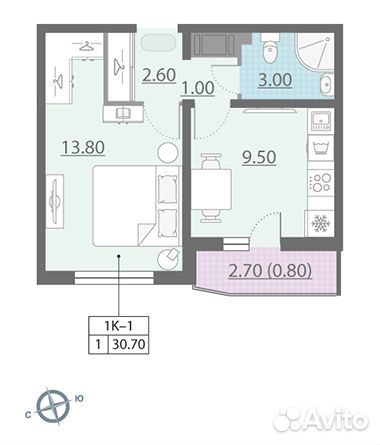1-к квартира, 30.7 м², 18/25 эт.