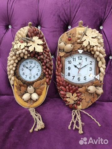 Часы деревянные, резные фрукты, новые, в упаковке