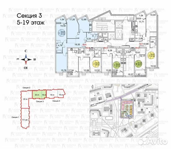 3-к квартира, 90 м², 13/22 эт.