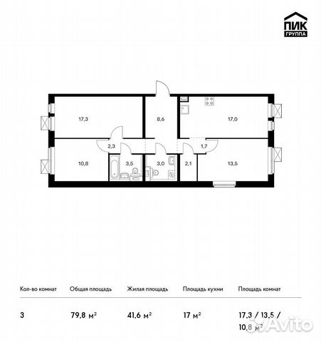 3-к квартира, 79.8 м², 14/15 эт. 3-к квартира, 79.8 м², 14/15 эт.