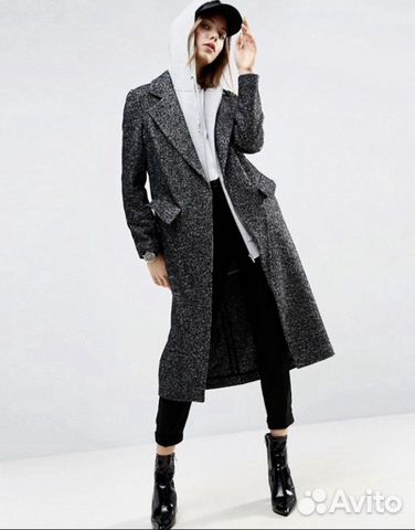 ASOS 40-46 р. Длинное черно-белое пальто-халат