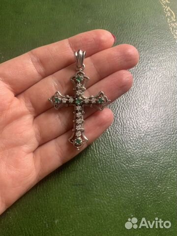 Подвеска крест золото бриллианты изумруды Подвеска крест золото бриллианты изумруды