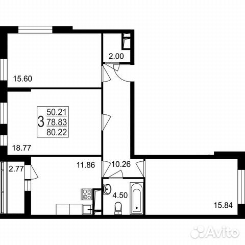 3-к квартира, 80.2 м², 5/8 эт.