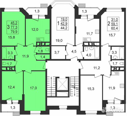 3-к квартира, 79.8 м², 4/7 эт. 3-к квартира, 79.8 м², 4/7 эт.