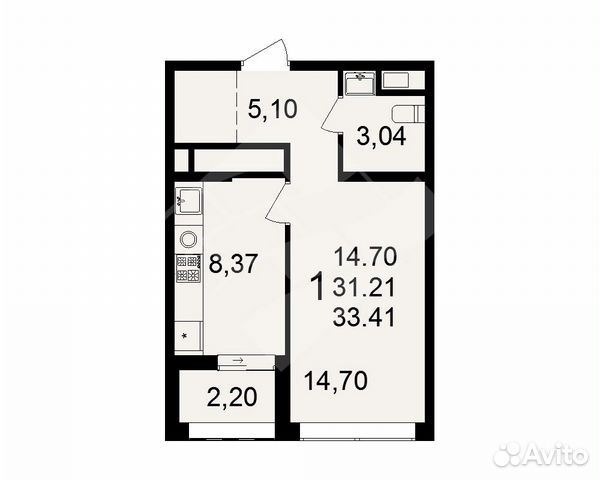 1-к квартира, 33.4 м², 16/23 эт.