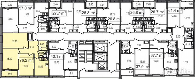 3-к квартира, 76.2 м², 6/25 эт.
