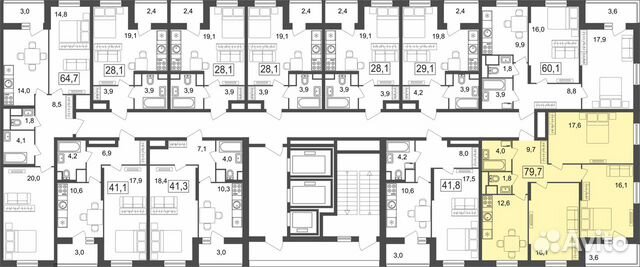 3-к квартира, 79.7 м², 3/25 эт.