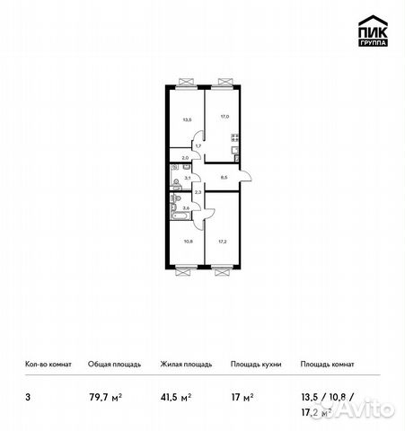 3-к квартира, 79.7 м², 9/25 эт.