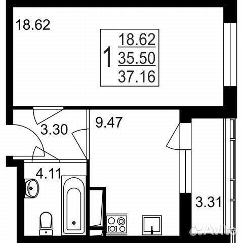 1-к квартира, 37.2 м², 8/8 эт.
