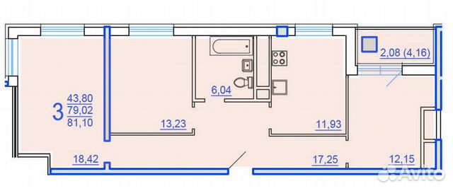 3-к квартира, 81.1 м², 7/18 эт. 3-к квартира, 81.1 м², 7/18 эт.