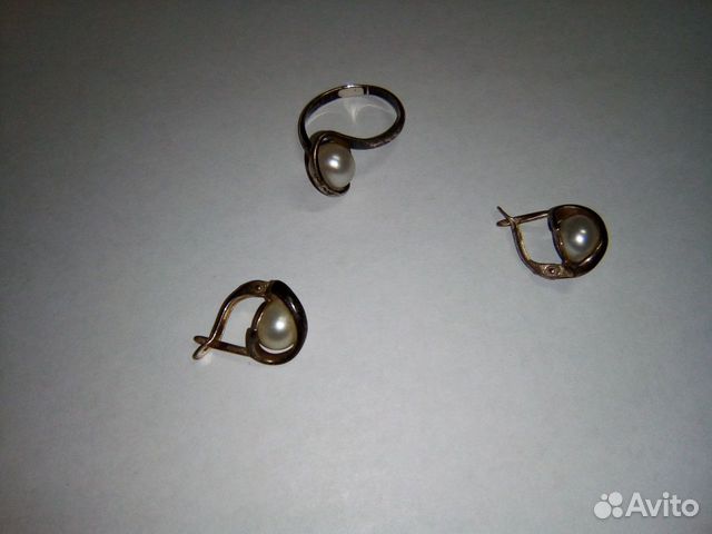 Серьги и кольцо комплект серебро + жемчуг