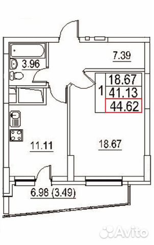 1-к квартира, 44.6 м², 16/22 эт.