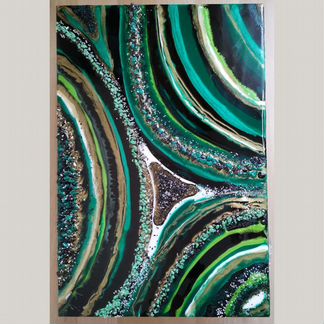 Картина срез камня малахит из эпоксидной смолы