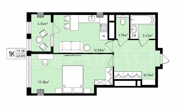 1-к. квартира, 48,9 м², 10/16 эт.