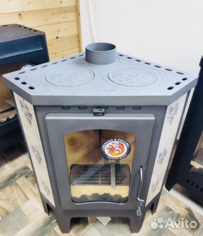 Печь-камин бавария угловая с плитой незабудка