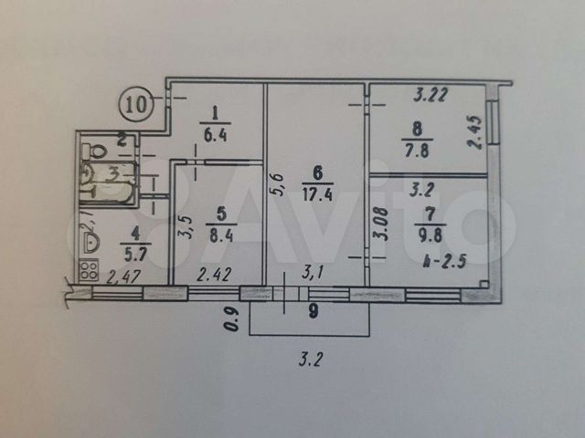 4-к. квартира, 60 м², 3/5 эт.