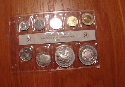 Набор 9 монет Австрия 1974 - 2шт серебро