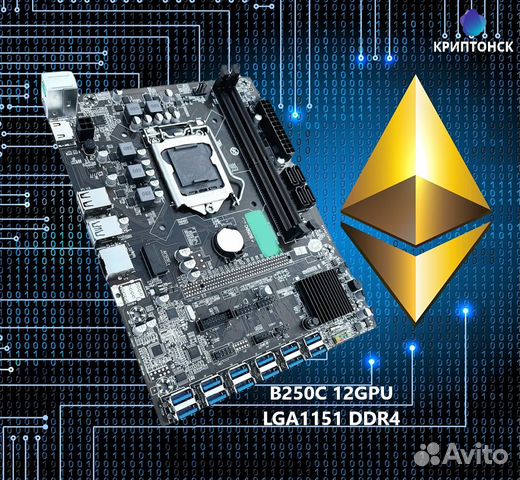 Материнская плата B75 B250C USB Miner 8-12 GPU