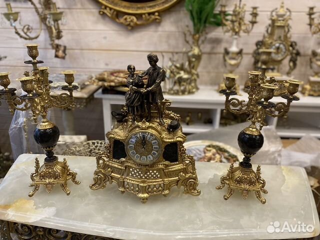 Бронзовые часы и канделябры набор каминный