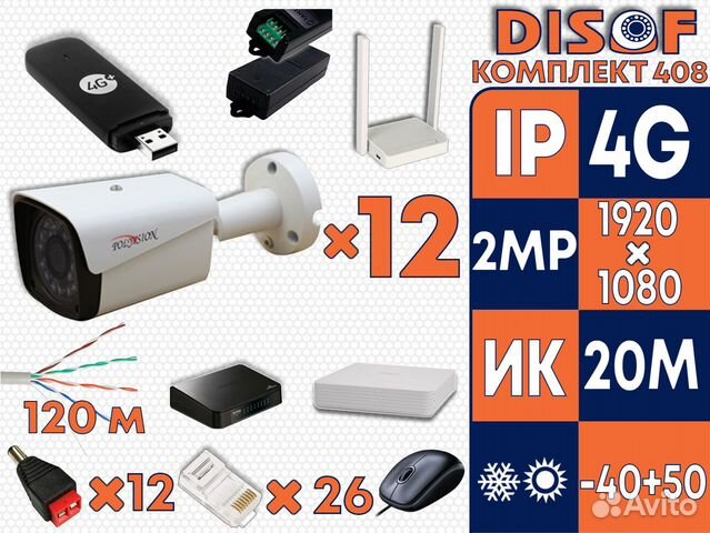 Видеонаблюдение комплект IP с 4G №408