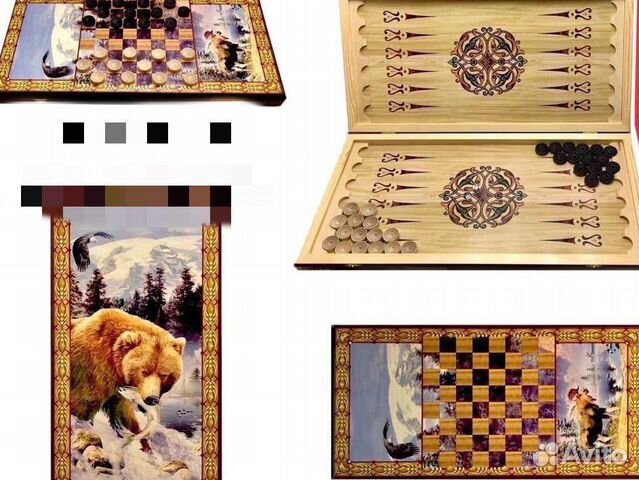 Набор нарды 2в1 Медведь рыбак Размер 60x60