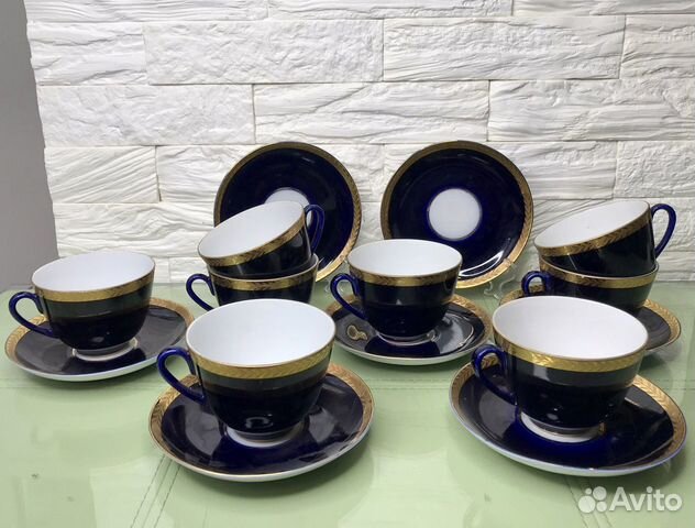 Фарфоровые чайные пары кобальт лфз СССР