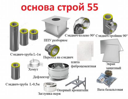 Сэндвич - Газоходы, дымоходы. D-150мм*210мм нерж