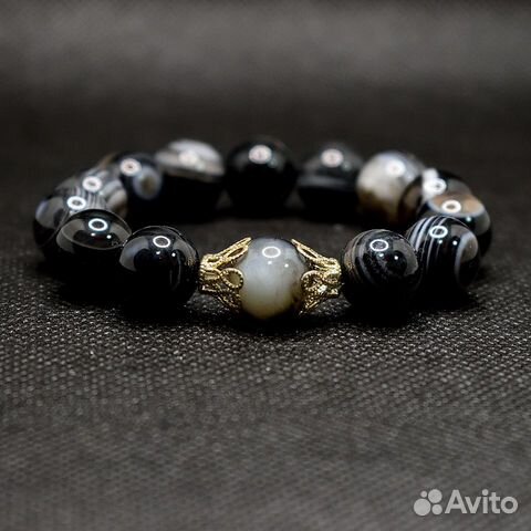 Браслет из натуральных камней Чёрный агат