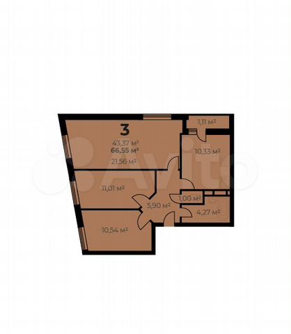 3-к. квартира, 66,6 м², 13/16 эт.