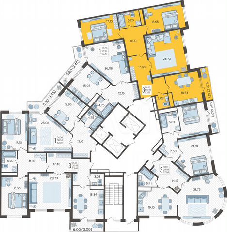 3-к. квартира, 123,1 м², 17/22 эт.