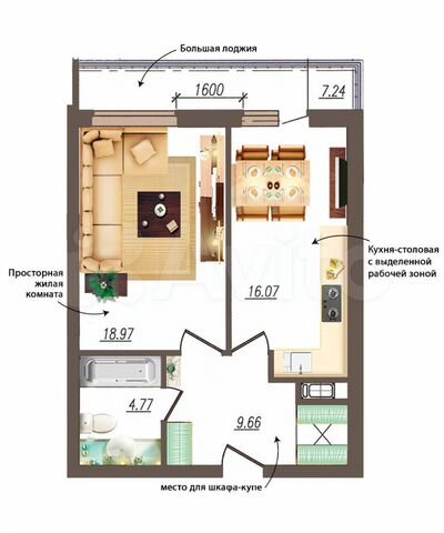 1-к. квартира, 49,5 м², 10/19 эт.